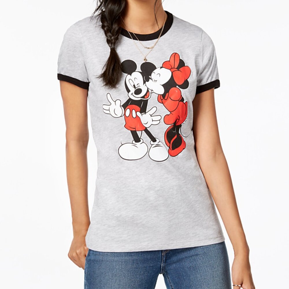 NWT Disney Juniors' Mickey & Minnie Graphic-Print T-Shirt, Gray